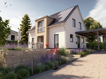 Massivhaus Lichthaus 121 von Town & Country Haus mit bodentiefen Fenstern, rund 121 m² Wohnfläche und lichtdurchfluteten Räumen – das individuell planbare Traumhaus für moderne Familien.
