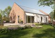 Massivhaus Bungalow 100 NOVO mit markanten Klinkergiebeln und vollintegrierter Photovoltaikanlage für nachhaltiges Wohnen im eigenen Garten